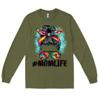 Army Green tie dye momlife messy bun Long Sleeve Tee - BarkalooDesign