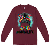 Burgundy tie dye momlife messy bun Long Sleeve Tee - BarkalooDesign