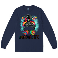 Navy tie dye momlife messy bun Long Sleeve Tee - BarkalooDesign