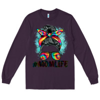 Plum tie dye momlife messy bun Long Sleeve Tee - BarkalooDesign