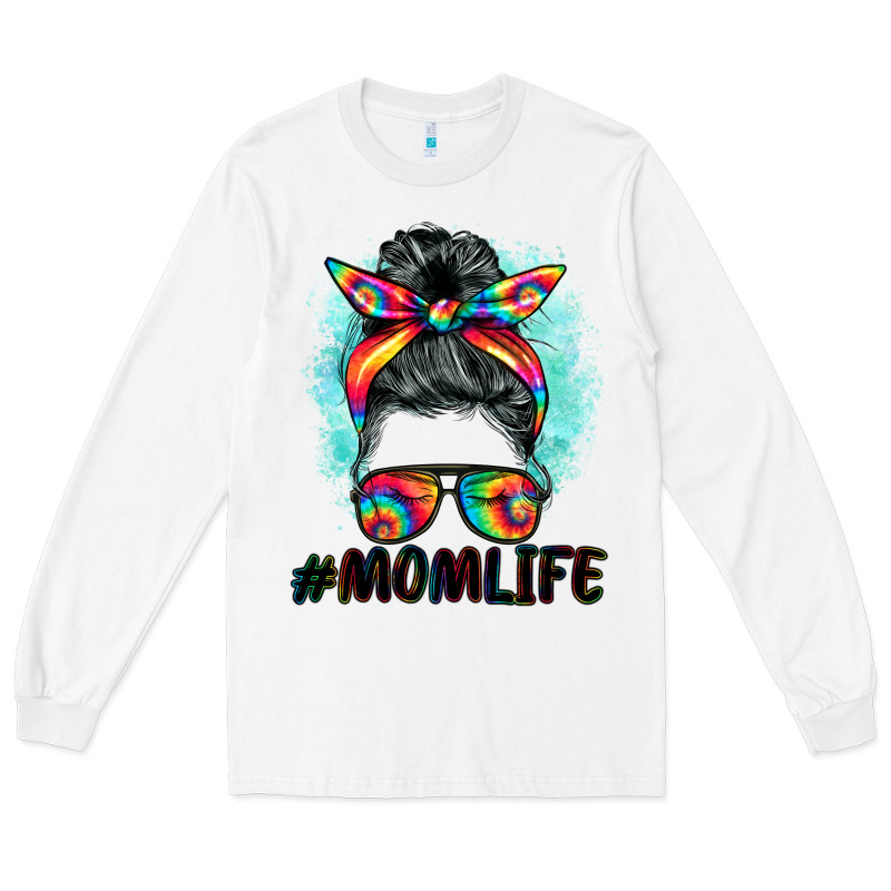 Tie Dye Momlife Messy Bun Long Sleeve Tee by BarkalooDesign | Teevron