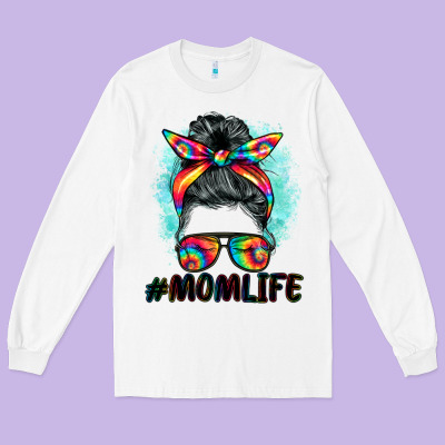 Tie Dye Momlife Messy Bun Long Sleeve Tee Designed By Barkaloodesign