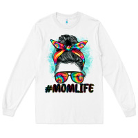 White tie dye momlife messy bun Long Sleeve Tee - BarkalooDesign
