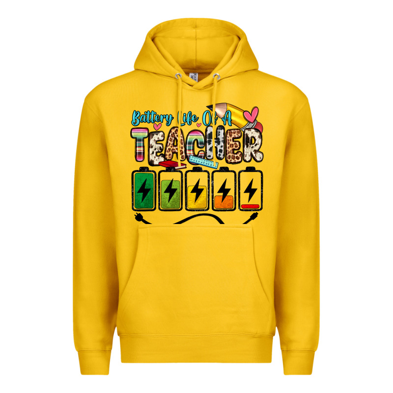 Battery Life Of A Teacher Premium Hoodie by Zillion Design Studio | Teevron