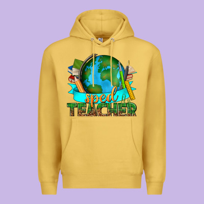 Sped Teacher With Earth Globe Premium Hoodie Designed By Texasbilliewilder
