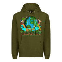 Army Green sped teacher with earth globe Premium Hoodie - texasbilliewilder