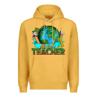 Mustard sped teacher with earth globe Premium Hoodie - texasbilliewilder