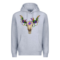Heather Grey mardi gras bullskull Premium Hoodie - RanaPortraitStore