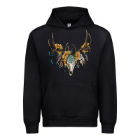 Black Boho Deer Skull Sunflowers And Gemstone Urban Hoodie - RanaPortraitStore