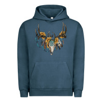 Pigment Midnight Navy Boho Deer Skull Sunflowers And Gemstone Urban Hoodie - RanaPortraitStore