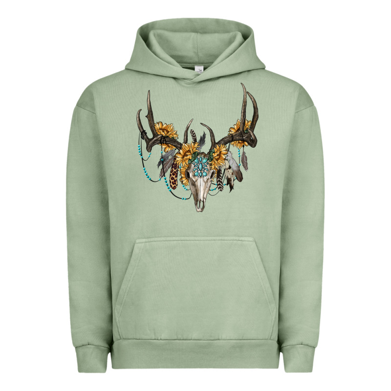 Boho Deer Skull Sunflowers And Gemstone Urban Hoodie by RanaPortraitStore | Teevron