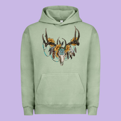Urban Hoodie Boho Deer Skull Sunflowers And Gemstone