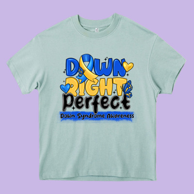 Down Right Perfect Down Syndrome Awareness Heavy Core Tee Designed By Cowhidedigitalart