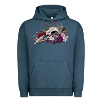 Pigment Midnight Navy Boho floral raven skull Urban Hoodie - RanaPortraitStore