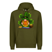Army Green st patricks day gnomes shamrock gold horseshoes rainbow Premium Hoodie - RanaPortraitStore