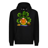 Black st patricks day gnomes shamrock gold horseshoes rainbow Premium Hoodie - RanaPortraitStore