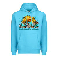 Ocean Blue jesus it s not religion it s a relationship Premium Hoodie - Zillion Design Studio