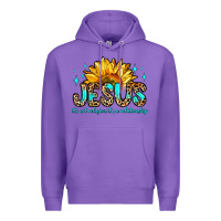 Purple jesus it s not religion it s a relationship Premium Hoodie - Zillion Design Studio