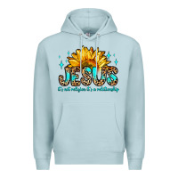 Blue Mist jesus it s not religion it s a relationship Premium Hoodie - Zillion Design Studio