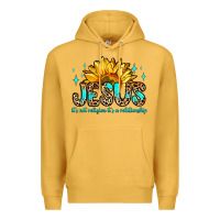 Mustard jesus it s not religion it s a relationship Premium Hoodie - Zillion Design Studio