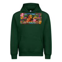 Forest Green Brown horse with flowers and leopard Urban Hoodie - RanaPortraitStore