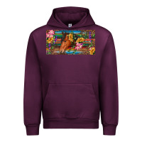 Mauve Wine Brown horse with flowers and leopard Urban Hoodie - RanaPortraitStore
