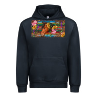 Navy Brown horse with flowers and leopard Urban Hoodie - RanaPortraitStore