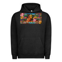 Pigment Black Brown horse with flowers and leopard Urban Hoodie - RanaPortraitStore