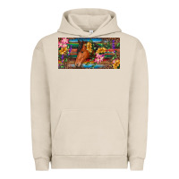 Pigment French Oak Brown horse with flowers and leopard Urban Hoodie - RanaPortraitStore