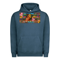 Pigment Midnight Navy Brown horse with flowers and leopard Urban Hoodie - RanaPortraitStore