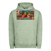 Pigment Oil Green Brown horse with flowers and leopard Urban Hoodie - RanaPortraitStore