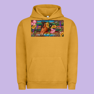 Urban Hoodie Brown horse with flowers and leopard