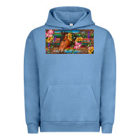 Pigment Pebble Blue Brown horse with flowers and leopard Urban Hoodie - RanaPortraitStore