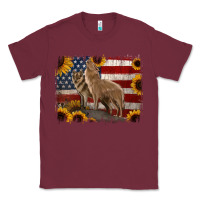 Burgundy American Wolves with Sunflower Background Png Classic Tee - Jasminsmagicworld