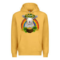 Mustard st patricks day baby sheep shamrocks gold rainbow Premium Hoodie - RanaPortraitStore