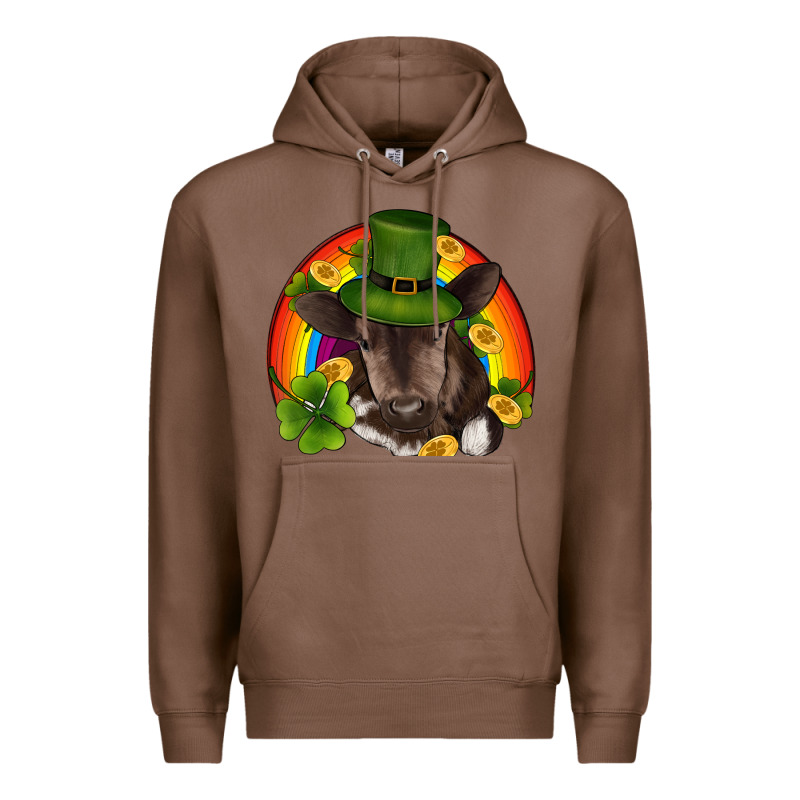St Patricks Day Baby Cow Shamrock Rainbow Gold Premium Hoodie by RanaPortraitStore | Teevron