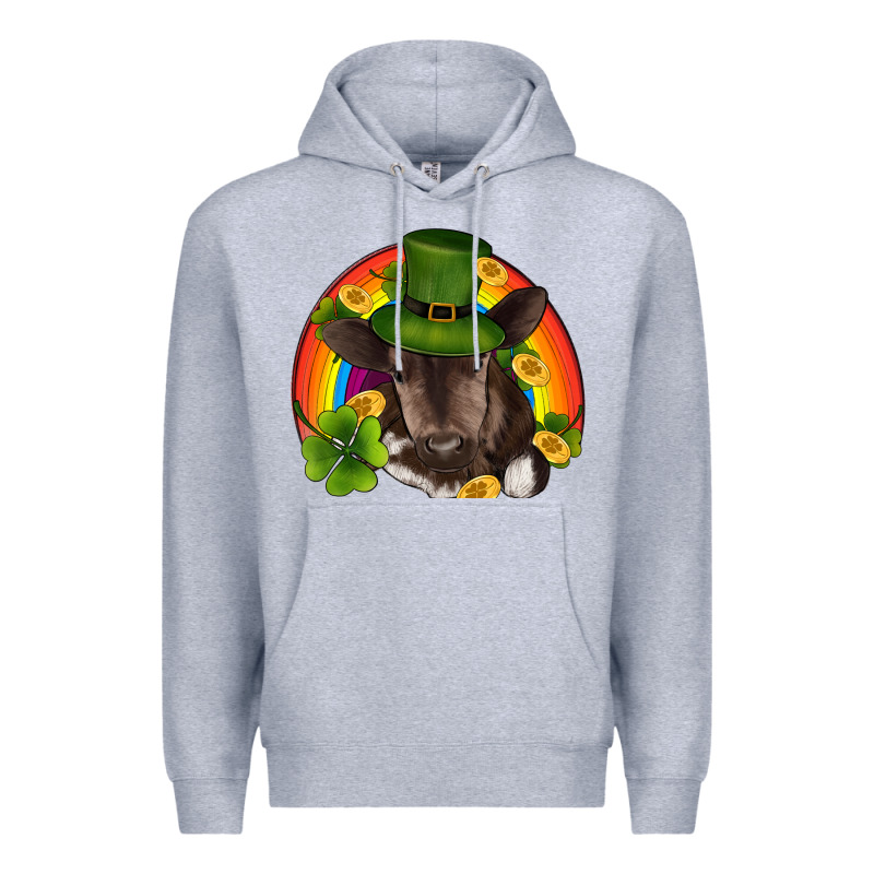 St Patricks Day Baby Cow Shamrock Rainbow Gold Premium Hoodie by RanaPortraitStore | Teevron