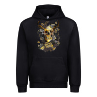 Black Bull Human Skull With Gold Roses Urban Hoodie - RanaPortraitStore