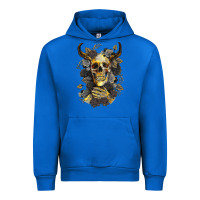 Cobalt Bull Human Skull With Gold Roses Urban Hoodie - RanaPortraitStore
