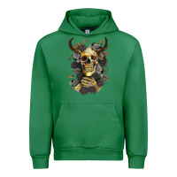Emerald Bull Human Skull With Gold Roses Urban Hoodie - RanaPortraitStore