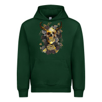 Forest Green Bull Human Skull With Gold Roses Urban Hoodie - RanaPortraitStore
