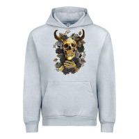 Heather Grey Bull Human Skull With Gold Roses Urban Hoodie - RanaPortraitStore