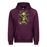 Mauve Wine Bull Human Skull With Gold Roses Urban Hoodie - RanaPortraitStore