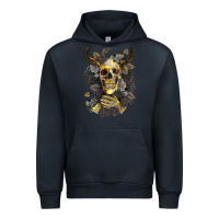 Navy Bull Human Skull With Gold Roses Urban Hoodie - RanaPortraitStore