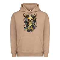 Pigment Burro Bull Human Skull With Gold Roses Urban Hoodie - RanaPortraitStore