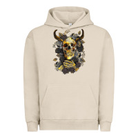 Pigment French Oak Bull Human Skull With Gold Roses Urban Hoodie - RanaPortraitStore