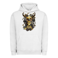 Pigment Lunar Rock Bull Human Skull With Gold Roses Urban Hoodie - RanaPortraitStore