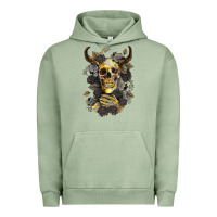 Pigment Oil Green Bull Human Skull With Gold Roses Urban Hoodie - RanaPortraitStore