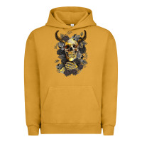 Pigment Peanut Butter Bull Human Skull With Gold Roses Urban Hoodie - RanaPortraitStore