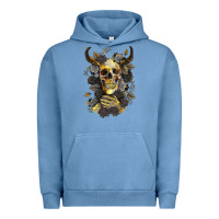 Bull Human Skull With Gold Roses Urban Hoodie | Teevron